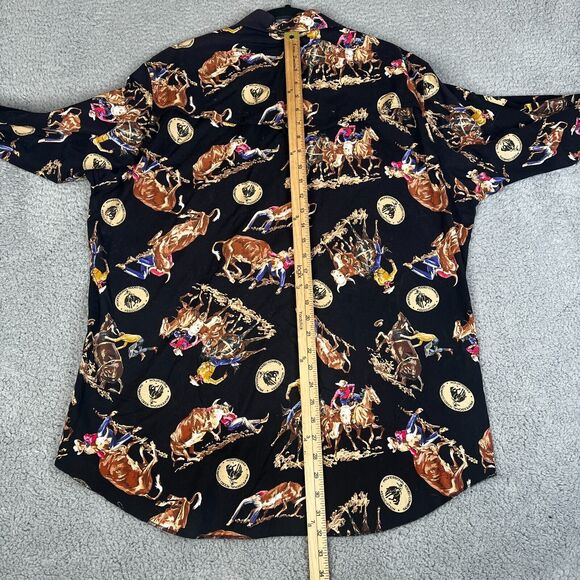 VTG Wrangler PRCA Shirt Mens 17 1/2 36 Black Button All Over Print Rodeo Ranch - Picture 5 of 13